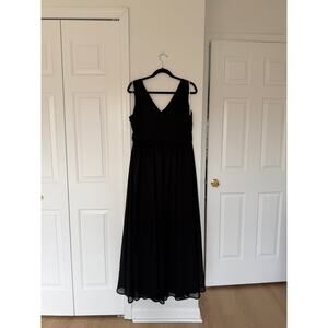 Lulu's Black V-Neck Chiffon Gown with Leg Slit Formal Dress